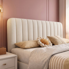 Cream upholstered bed frame modern bed design with tapered wooden legs