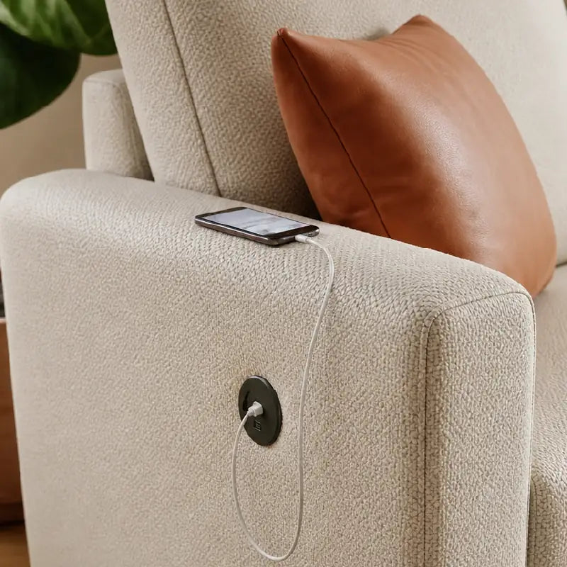 Pull out sofa bed with storage and USB charging, designed for relaxed seating and guest use