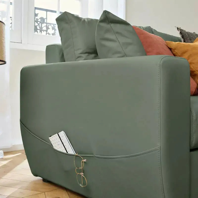 Convertible sofa bed with hidden corner storage, designed for relaxed seating and guest use