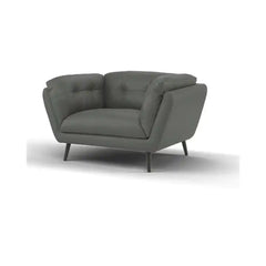 modern fabric sofa with rounded arms, soft cushions and slim raised legs — front angle showing the back support and arm shape