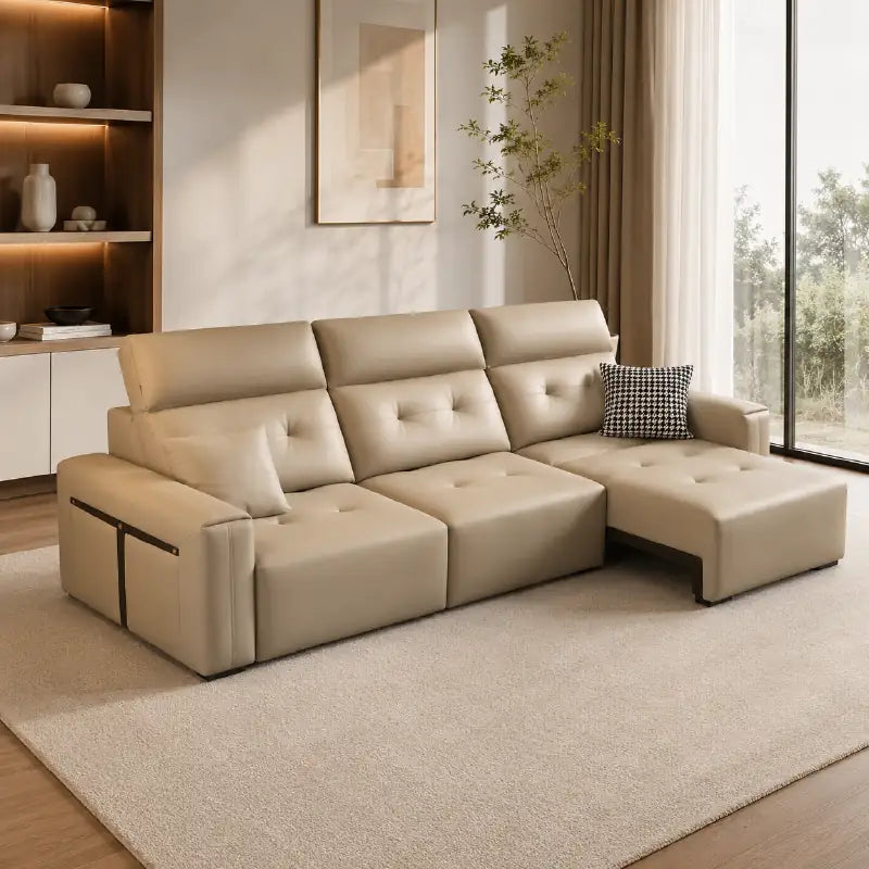 Faux leather convertible sofa bed, designed for relaxed seating and guest use