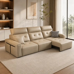 Faux leather convertible sofa bed, designed for relaxed seating and guest use