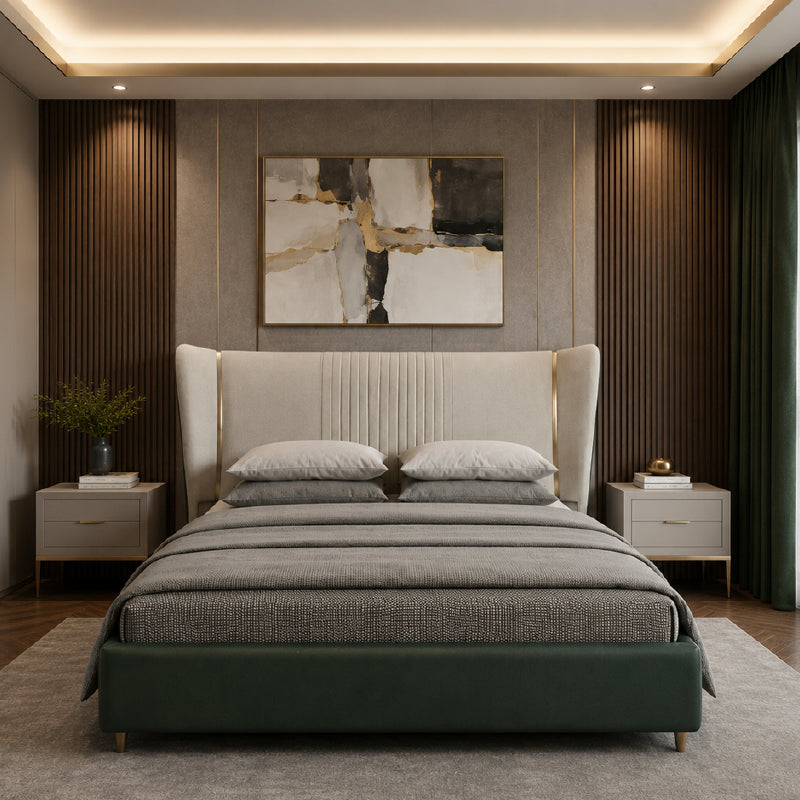 Contemporary modern style bed design bed online cream and green upholstered bed
