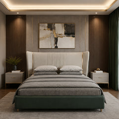 Contemporary modern style bed design bed online cream and green upholstered bed