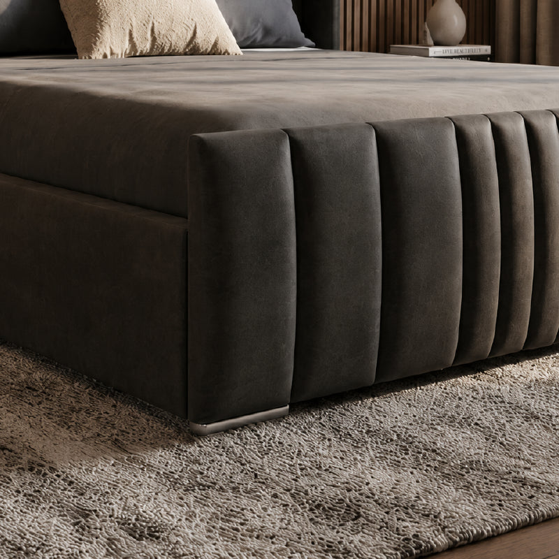 Enhance your bedroom interiors with the Zealia upholstered bed, a premium hydraulic bed crafted for modern homes and stylish apartments