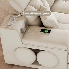 Smart convertible sofa bed with Bluetooth speakers, with a clean profile and custom finish options