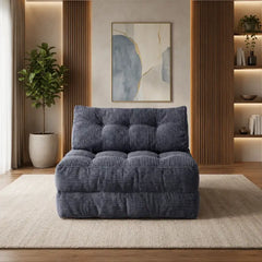 Folding sofa bed in soft ribbed fabric, with a clean profile and custom finish options