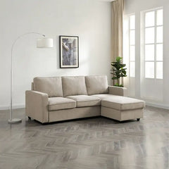 L shape sofa bed with hidden storage, with a clean profile and custom finish options