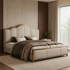 Stylish upholstered bed design with cushioned panels contemporary fabric texture