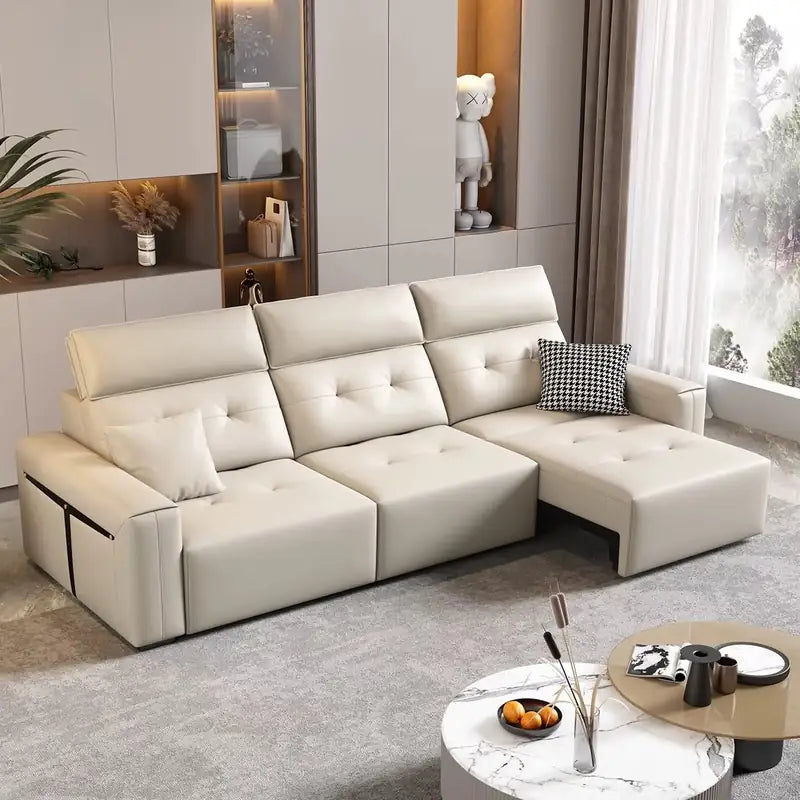Faux leather convertible sofa bed, with easy conversion from seating to sleeping