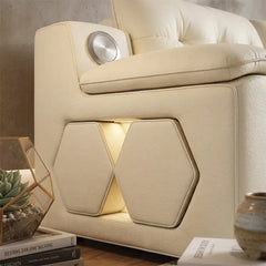 Convertible sofa bed with side shelves, with easy conversion from seating to sleeping