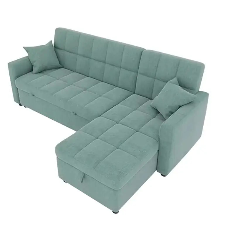 Convertible sofa bed with hidden side storage, for apartments, family rooms and guest spaces