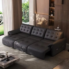 Leather-look pull out sofa bed, with a clean profile and custom finish options