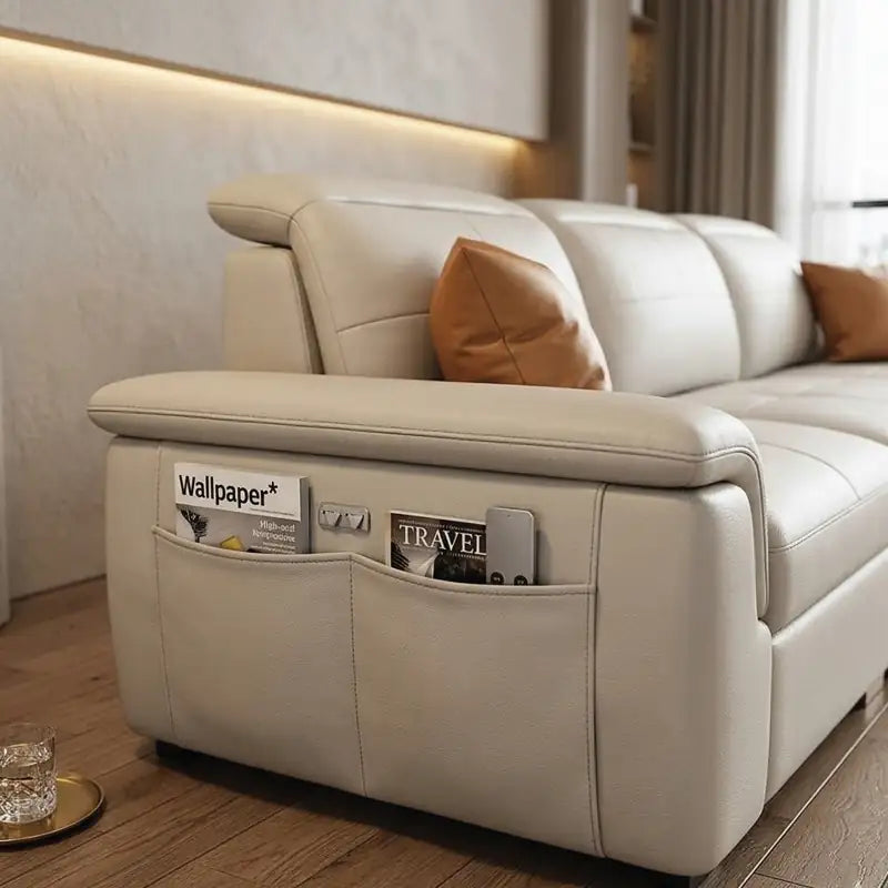 Convertible sofa bed with adjustable headrests, for apartments, family rooms and guest spaces