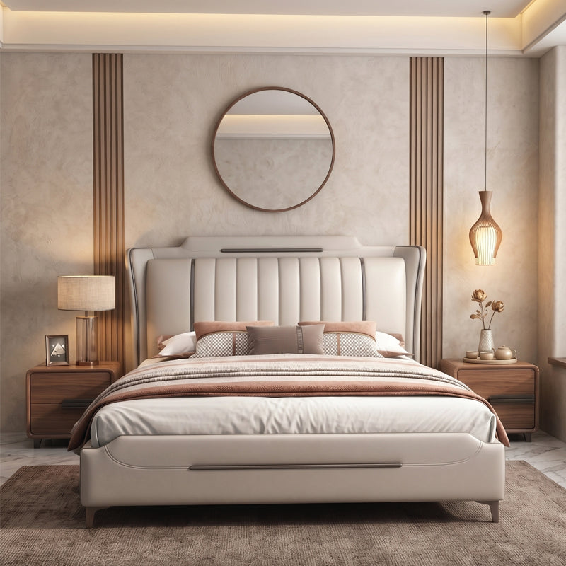 Premium cushioned cot design master bedroom bed design slim gold legs