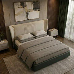 Modern bed and cot bed frame plush wingback headboard metallic legs