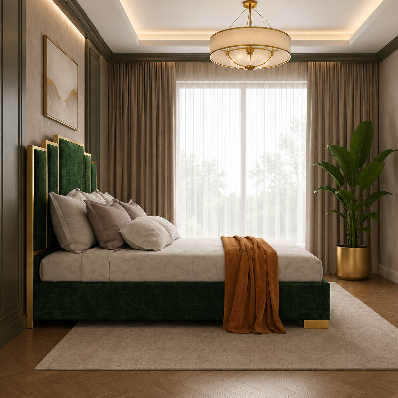 Modern style bed design master bedroom bed design blue velvet platform bed