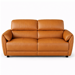 tan l shape sofa with deep cushions, supportive back panels and wide padded arms — close view showing the colour and mater...