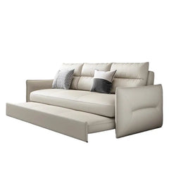Faux leather sofa bed with hidden storage, with soft cushioning and a space-saving layout