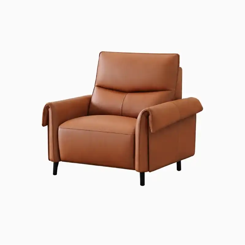 rich tan l shape sofa with smooth easy clean finish, supportive cushions and flexible layout — front view in a bright livi...