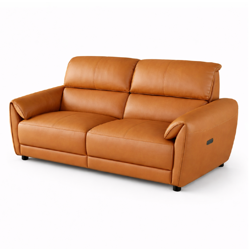 tan l shape sofa with deep cushions, supportive back panels and wide padded arms — room setting showing the relaxed seatin...