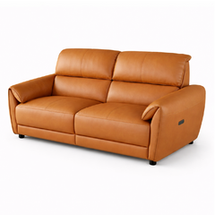 tan l shape sofa with deep cushions, supportive back panels and wide padded arms — room setting showing the relaxed seatin...