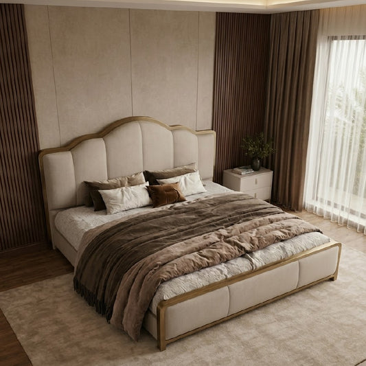 Premium padded bed frame with metallic accents elegant upholstered furniture