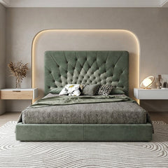 Oversized cushioned cot design bed and cot velvet finish hidden platform base