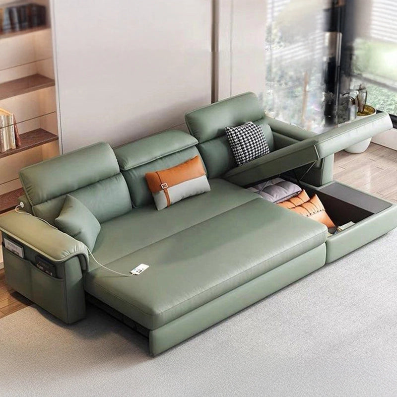 Pull out sofa bed couch with hidden storage, with soft cushioning and a space-saving layout
