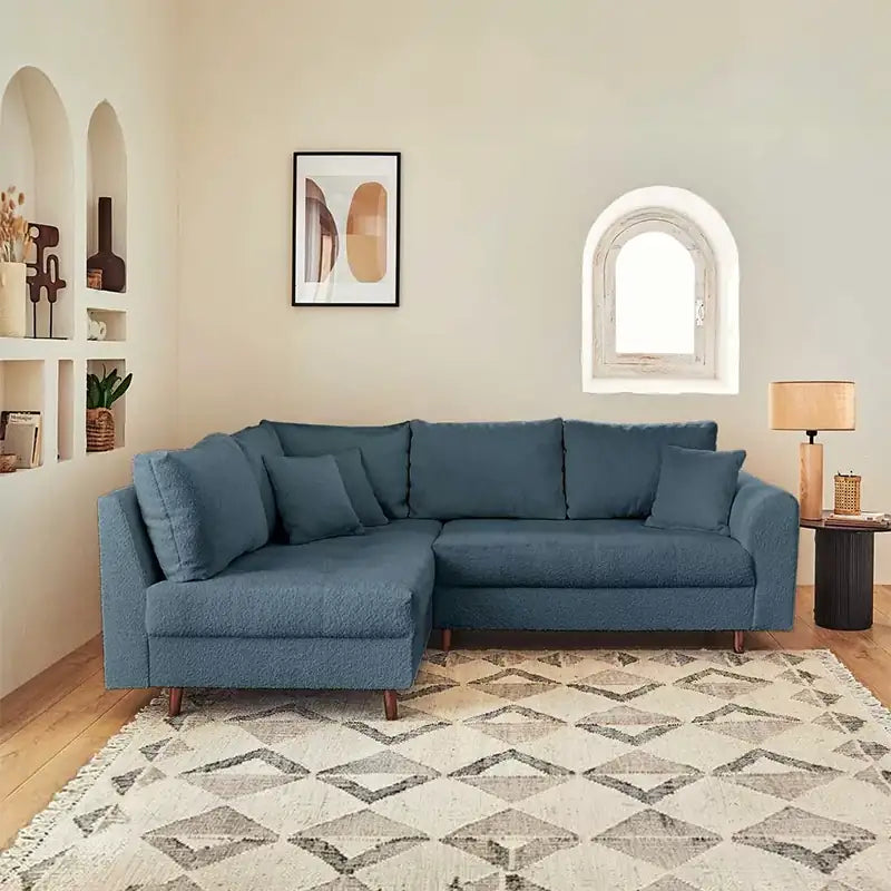 Sleeper sofa with a movable footstool, with custom colour and material choices