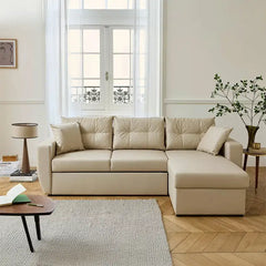 Convertible sofa bed with hidden corner storage, with custom colour and material choices