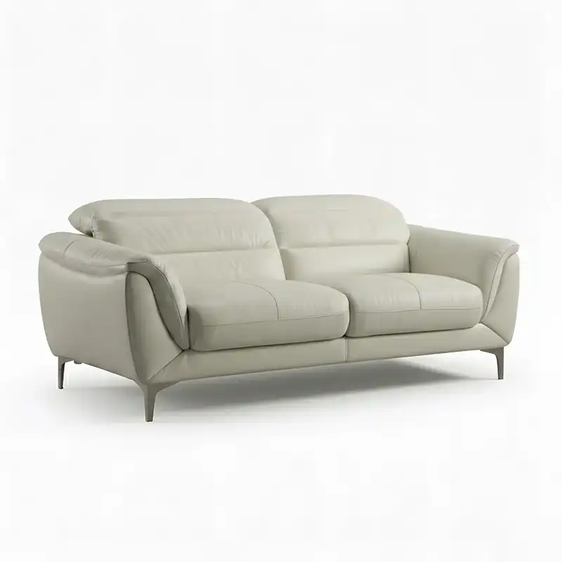 modern l shape sofa with high back cushions, soft rounded arms and slim raised legs — front view in a bright living room