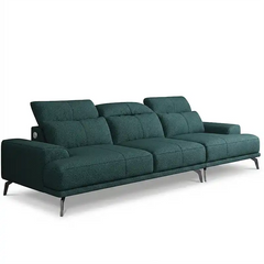 modern l shape sofa with high back cushions, slim metal legs and deep comfortable seating — front view in a bright living...
