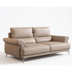 modern l shape sofa with supportive back cushions, neat side details and slim metal legs — front view in a bright living room