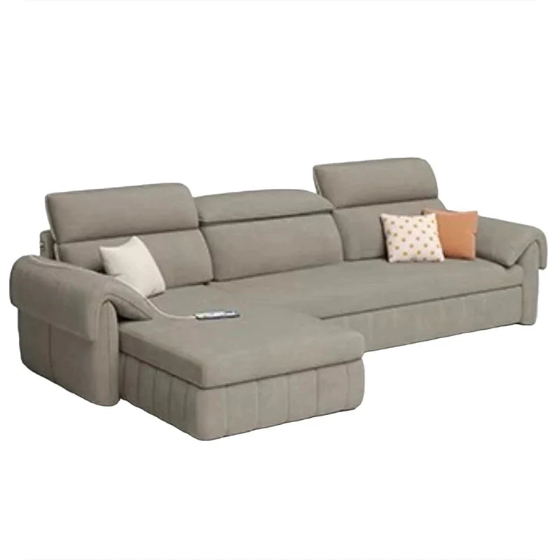 L shape sofa bed with storage and USB charging, with soft cushioning and a space-saving layout