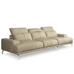 modern l shape sofa with high back cushions, slim metal legs and deep comfortable seating — angled view showing the full s...