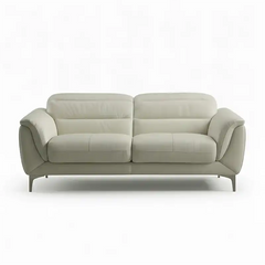 modern l shape sofa with high back cushions, soft rounded arms and slim raised legs — angled view showing the full shape a...