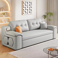 Convertible sofa bed with side shelves, designed for flexible day and night use
