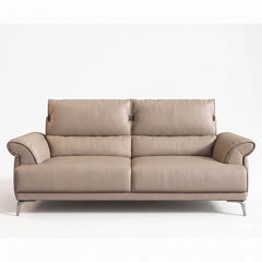 modern l shape sofa with supportive back cushions, neat side details and slim metal legs — angled view showing the full sh...