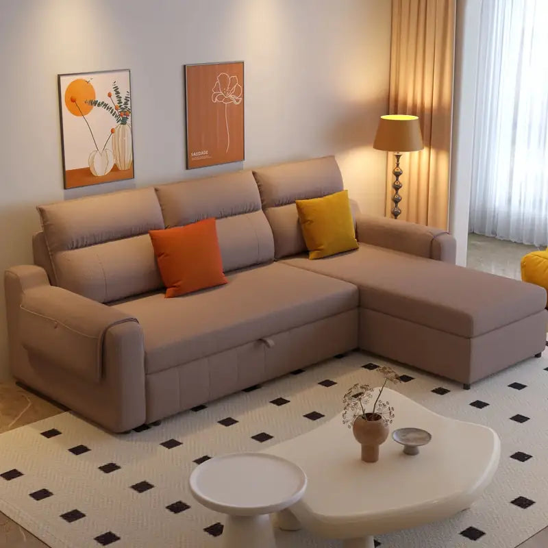 Sofa cum bed bed with wide cushioned arms, shown as a flexible seating and sleeping option in another custom view