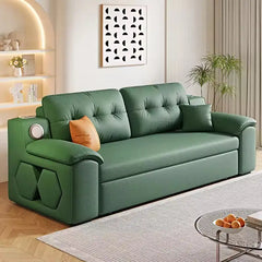 Convertible sofa bed with side shelves, shown as a flexible seating and sleeping option in another custom view