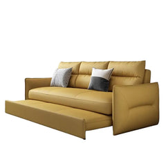 Faux leather sofa bed with hidden storage, with a pull-out sleeping area for overnight guests in another custom view