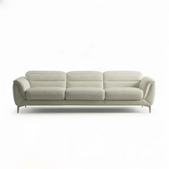 modern l shape sofa with high back cushions, soft rounded arms and slim raised legs — close view showing the cushion and s...