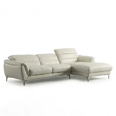modern l shape sofa with high back cushions, soft rounded arms and slim raised legs — front angle showing the back support...