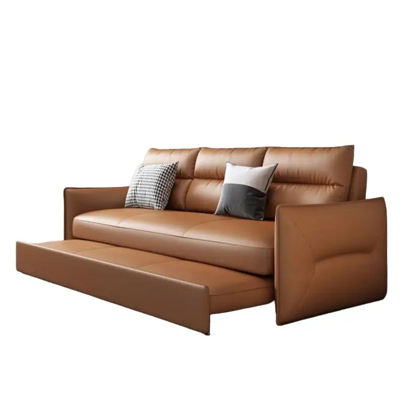Faux leather sofa bed with hidden storage, with supportive cushions for everyday comfort in another custom view