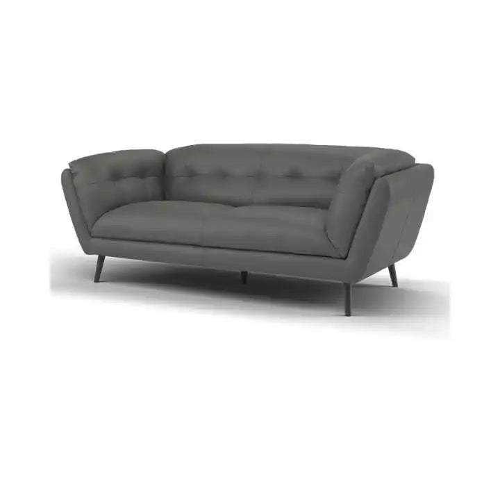 modern fabric sofa with rounded arms, soft cushions and slim raised legs — wide room view showing the complete seating layout