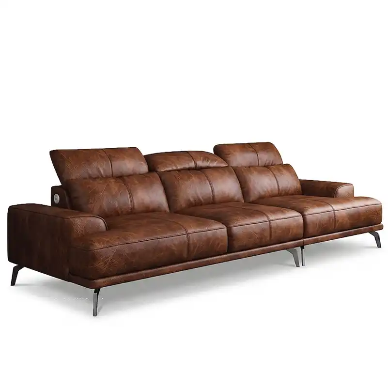 modern l shape sofa with high back cushions, slim metal legs and deep comfortable seating — alternate angle showing the fu...