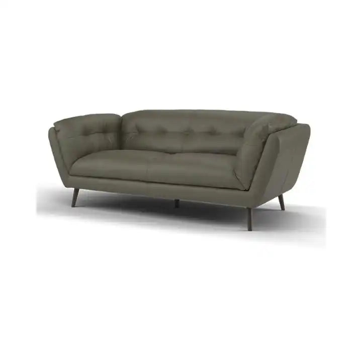 modern fabric sofa with rounded arms, soft cushions and slim raised legs — front angle showing the back support and arm shape