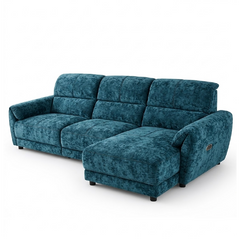 tan l shape sofa with deep cushions, supportive back panels and wide padded arms — front angle showing the back support an...