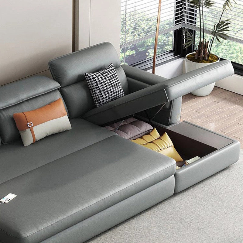 Pull out sofa bed couch with hidden storage, with a clean profile and custom finish options in another custom view